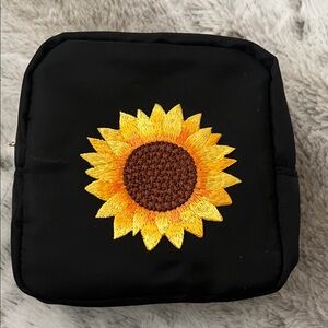 Black Pouch with Embroidered Sunflower
